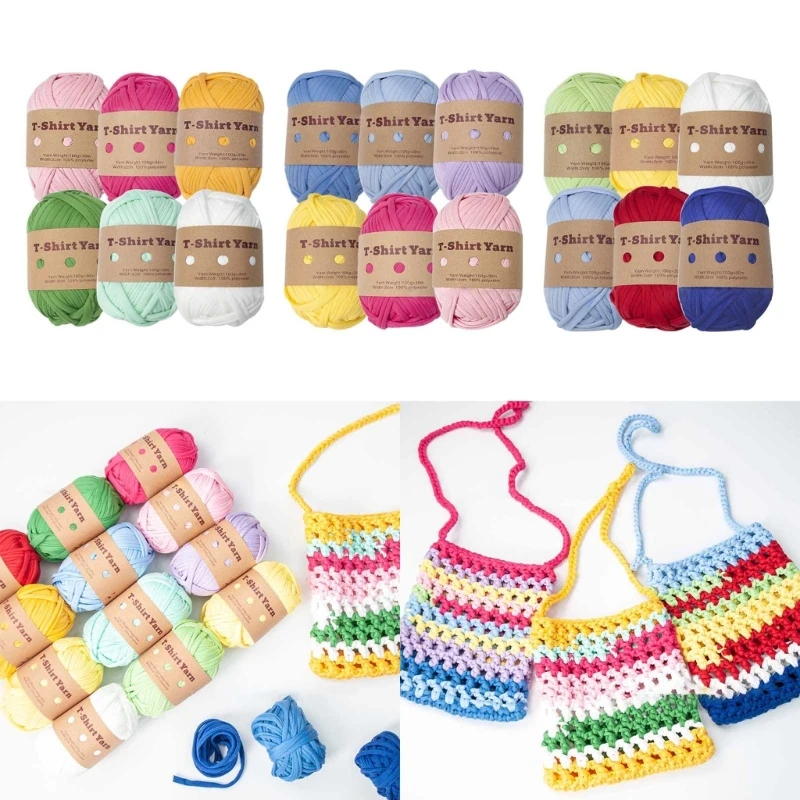 6 Rolls Handmade Fabric Strip DIY T-shirt Yarn Knitting Yarn for Knitting, Crocheting and Crafting for Hand DIY Bag E65B