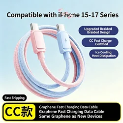 Pink Blue Gradient Braided Fast Charging USB - C Cable, Durable Nylon Charger Cord - 1m (Pink)