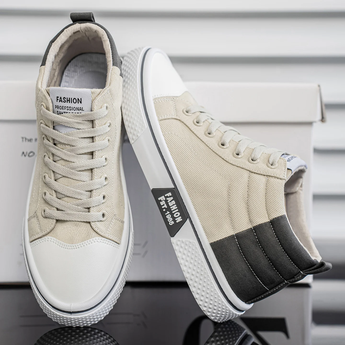 Men's canvas shoes, fashionable and trendy, mid-top, comfortable, suitable for outdoor hiking, lightweight, blue and beige, vers - Image 6