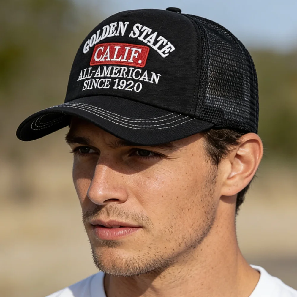 Heißer Verkauf Unisex Fashion Trucker Caps Golden State California Bestickte Mesh-Baseballkappe für Herren Damen Outdoor-Hüte und -Kappen – Detail 20