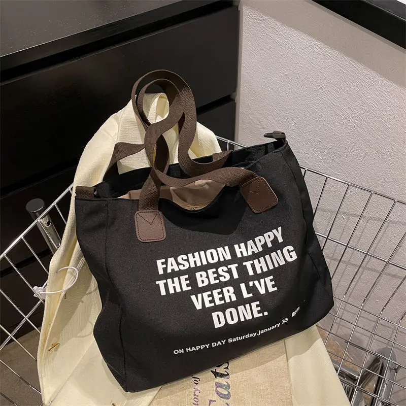 Large-capacity Women's Bag 2022 New One-shoulder Canvas Bag All-match Messenger Tote Bag College Student Class Bag