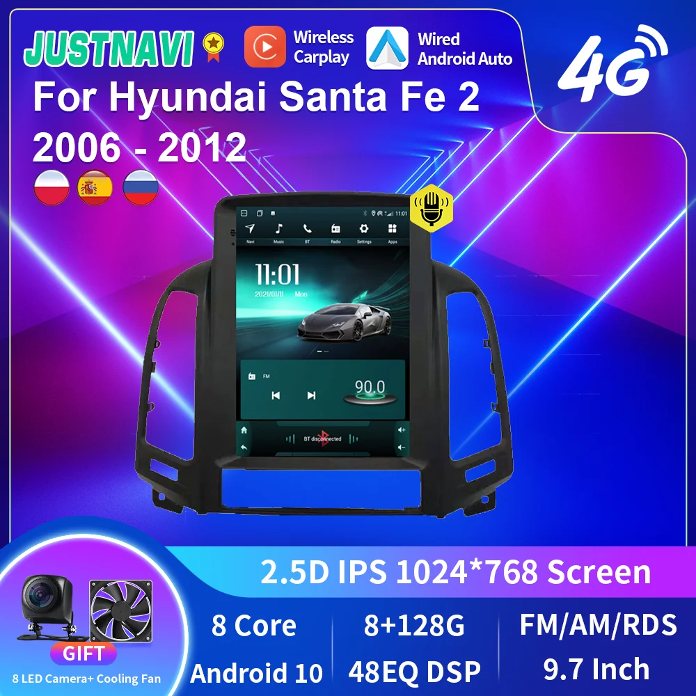 Autoradio 2 din Android 11 pour Hyundai Santa 2006-2012 avec 9.7 Pouces  Écran Tactile Autoradio