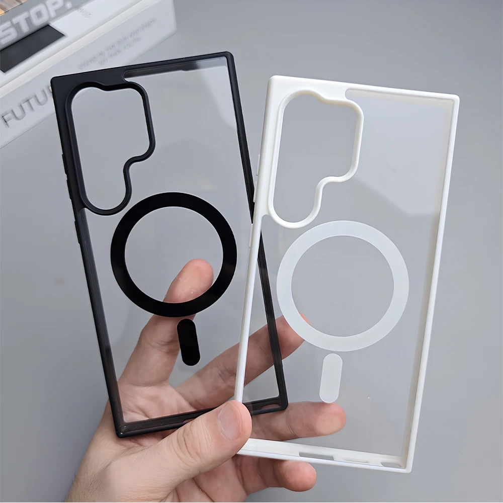 Transparent Magnetic Phone Case with Wireless Charging Capability - Acrylic Cover