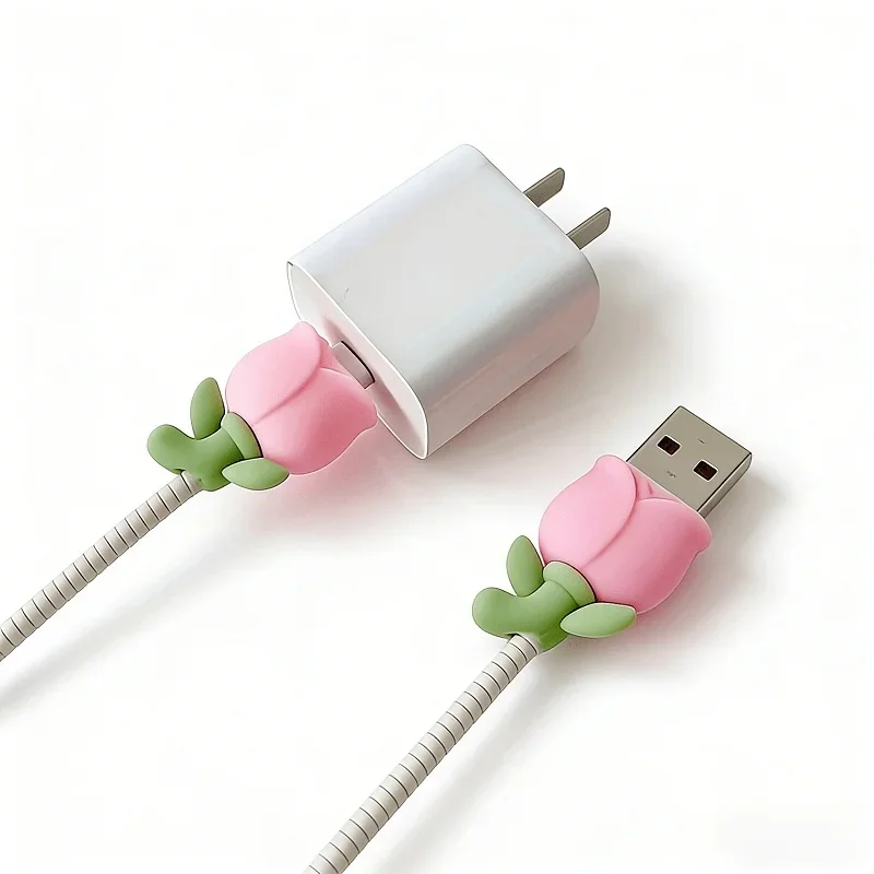 Tulip Flower Decorative Cable Protector Set - Cute Charger Cable Covers