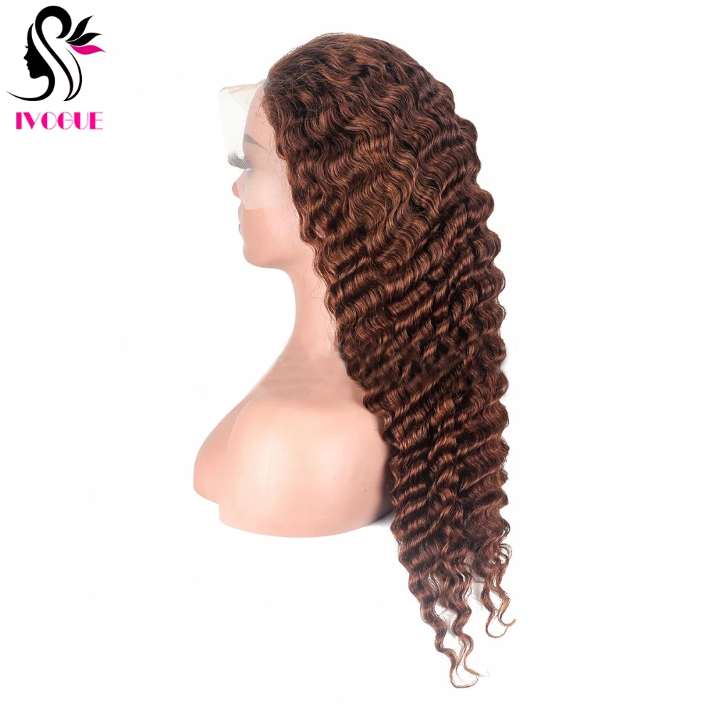Human Hair Wig Chocolate Brown Full Lace Wig Human Hair Peruvain Remy Hair Transparent Lace Front Wig Deep Wave Pre Plucked