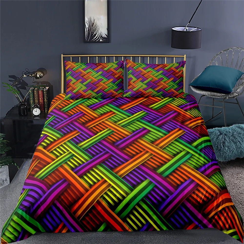 Colorful Weave Bedding Set Rainbow Psychedelic King Queen Double Duvet