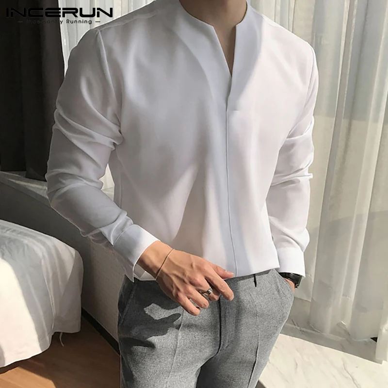 INCERUN 남성용 캐주얼 용수철 블라우스, 얇은 긴팔 셔츠, 루즈한 세련된 블라우스 S-3XL, 멋진 남성 상의, 2024
