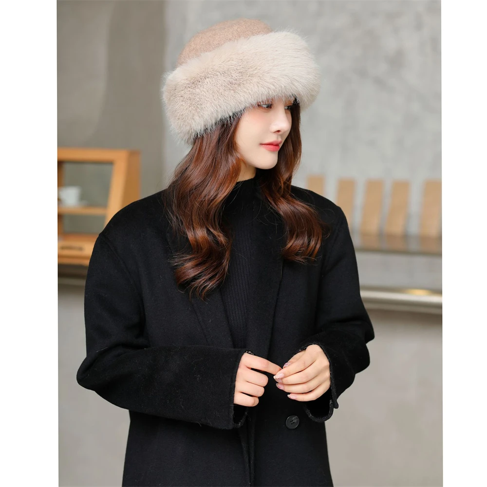 

Winter Hat for Women Faux Fur Bucket Hat for Women Luxury Warm Hat Thicken Snow Oversized Fur Bucket Hat Soft Panama Cap Outdoor