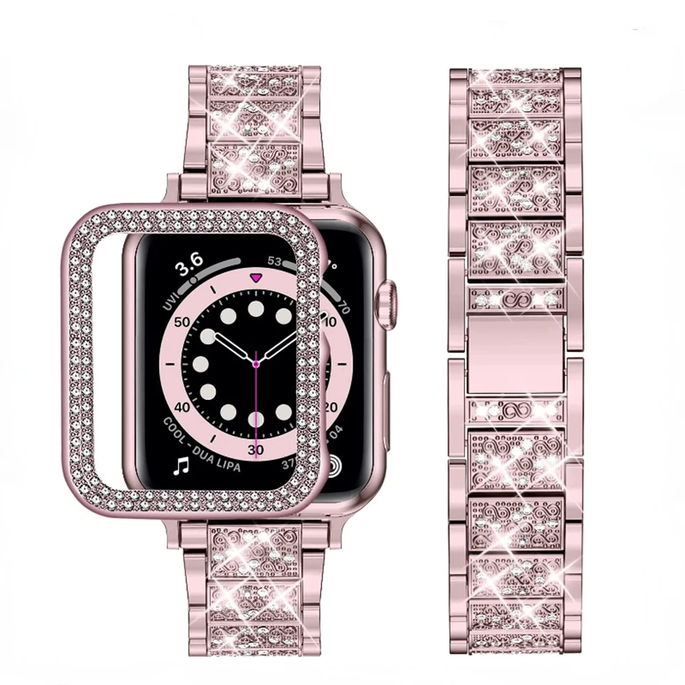 

Case+Strap for Apple Watch 9 8 7 6 5 4 3 SE Smart Watch Wristband for iWatch Series 45mm 41mm 44mm 40mm 42mm 38mm Diamond Cover