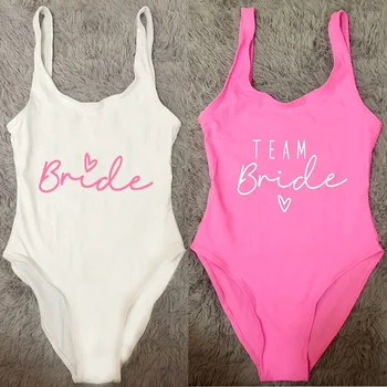 TEAM Bride Heart Print Costume intero da donna Costumi da bagno Taglio alto Schiena bassa Body sexy Costume da bagno per addio al celibato Nuoto 1