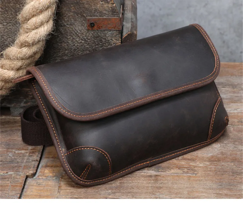 Einfache Vintage-Herren-Umhängetasche aus natürlichem Crazy Horse-Leder, hochwertige, echte erste Schicht aus Rindsleder für den Außenbereich, tägliche Umhängetasche – Detail 11