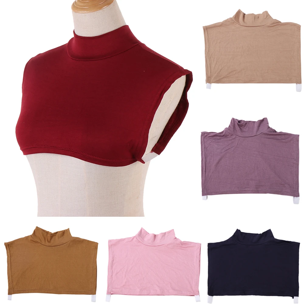 

28GD, женская мусульманская водолазка, искусственный воротник, хиджаб, удлинитель, однотонный воротник, наполовину Топы