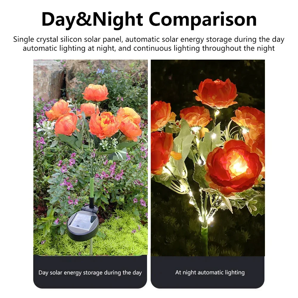7 Heads Solar LED Peony Lamp Garden Lawn Lamp Outdoor IP65 Waterproof Landscape Lamp Garden Decoration Solar Lights