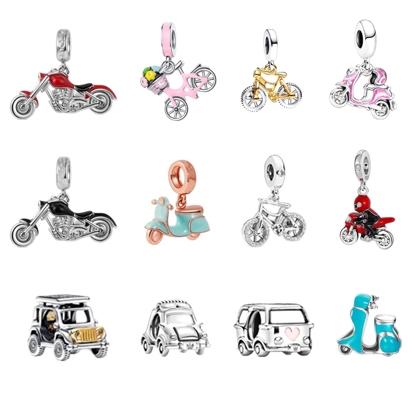 Silver Charm Bracelet Authentic Fine Jeep Charm Beads Pendant Motorcycle & Bicycle Fit Original 925 Silver Pandora Bracelet DIY Cool Jewelry