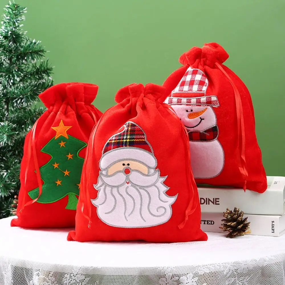 

Red Christmas Velvet Bags Santa Candy Snack Drawstring Pouch Wrapping Bag for New Year Party Gift Packaging Storage Bags
