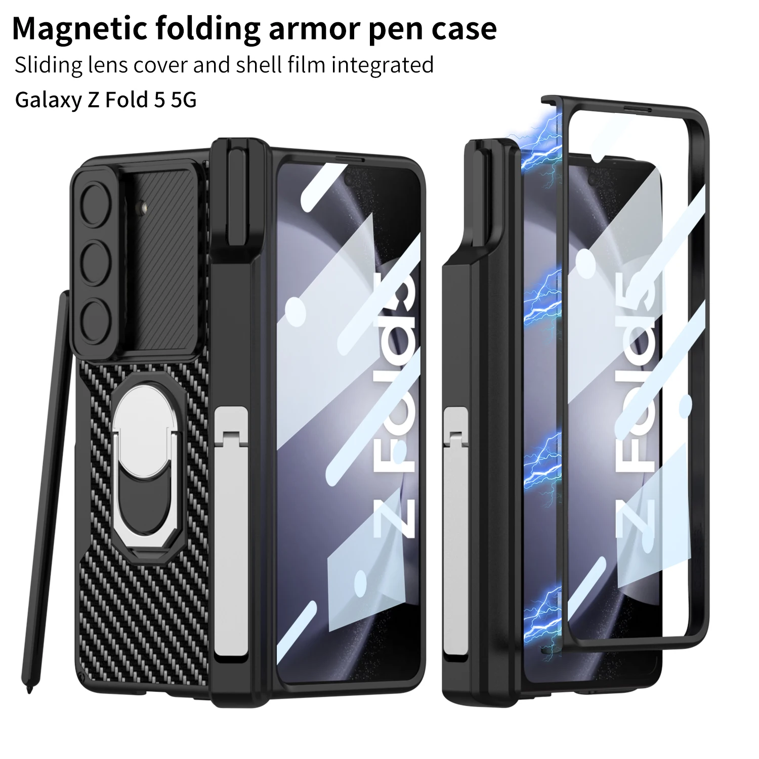 

For Samsung Galaxy ZFold 5 5G Luxury Magnetic Leather Case For Samsung Z Fold5 With S Pen Holder Protective Cover Fit S Pen Case