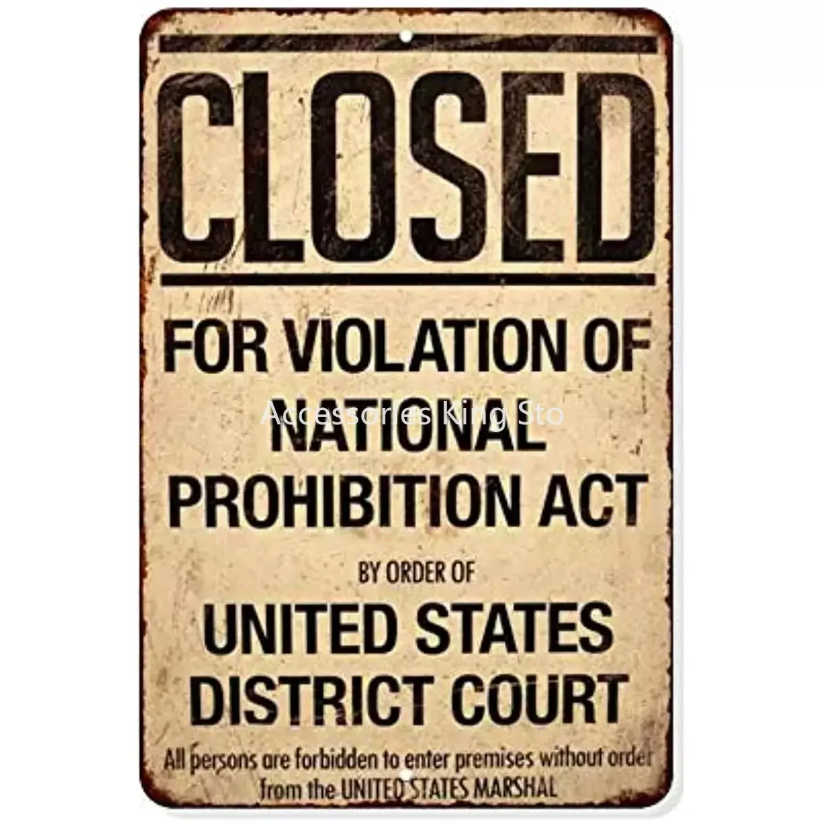 Closed Prohibition Sign, Speakeasy Decor Vintage Metal Prohibition