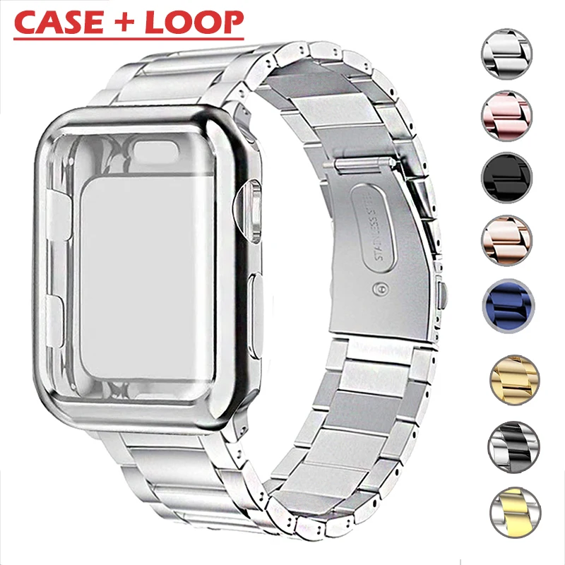 Watch Case+Strap For iWatch Band 38mm 42mm Steel Metal Bracelet For Apple Watch 7 44mm 40mm SE Series 6 5 4 Cover Band 45mm 41mm