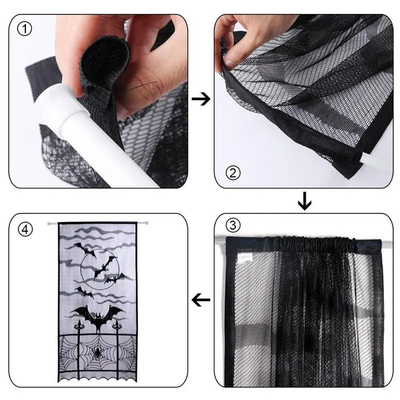 Bat Spider Halloween Curtain Black Lace Spider Door Curtain Home Festival Decoration Halloween Bat Curtain Party Decoration