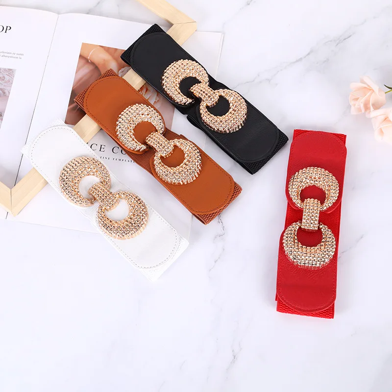 

1PC Korean Retro Fashion Cinch Wide Elastic Waist Belt Ladies Stretchy Stylish PU Leather Sweater Dress Waistband for Women