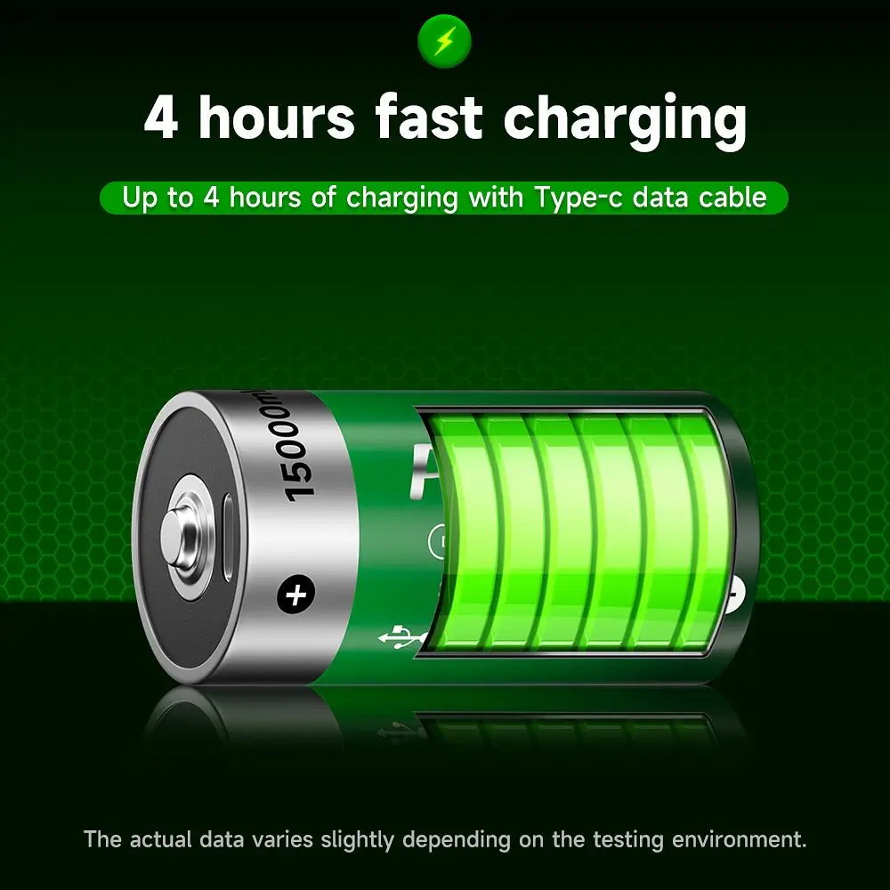 Palo 1.5v d Tamanho Li-ion Bateria Recarregável R20 Tipo-c Usb Carregar Baterias de Lítio para Lanterna Aquecedor de Água Fogão a Gás - Image 2