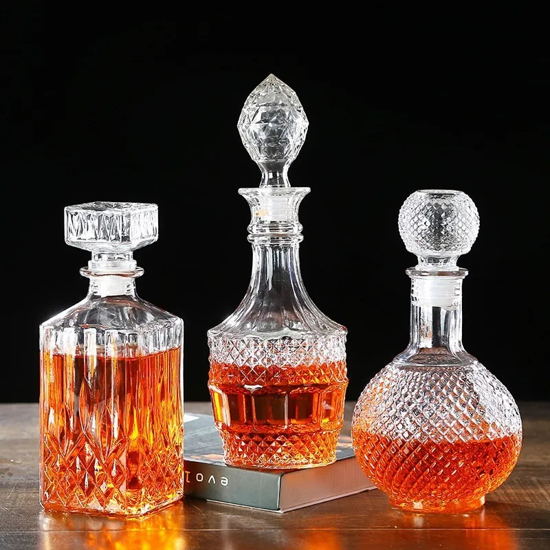 Novelty Design Multi Styles Barware Wine Glass Bottle 250-1000ml Lead-free Glass Whiskey Decanters for Liquor Scotch Bourbon whiskey decanter set drinking vessels wine glasses