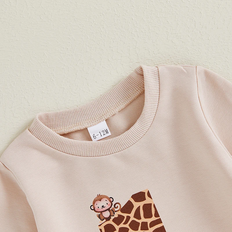 2024-05-31 Lioraitiin Baby Boy First Birthday Outfit, Animal Print Long Sleeve Sweatshirt Elastic Waist Pants Set for Fall 4