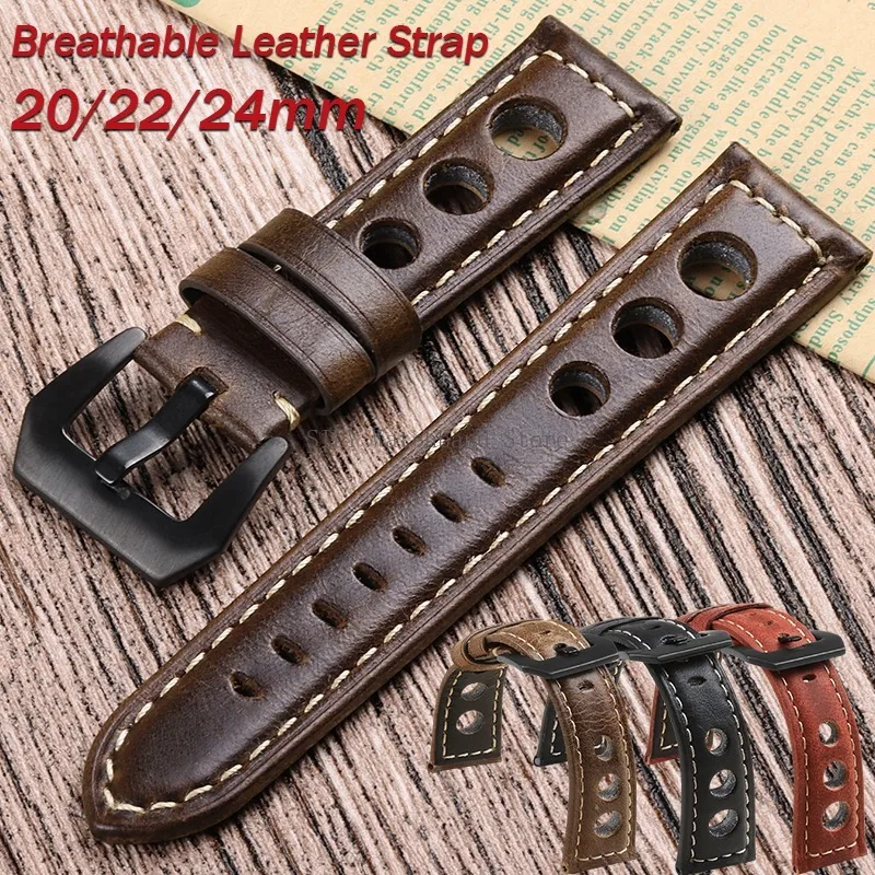 Vintage-Style Breathable Leather Watch Band - Premium Cowhide, Waterproof Wristbelt
