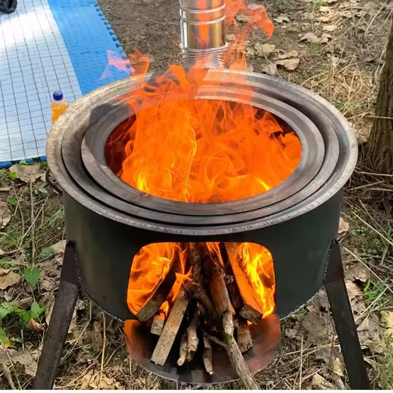 58cm Portable Detachable Outdoor Cooking Stove Movable Camping Firewood Camping Wood Stove for BBQ Picnic Hiking Heating Cooking 5