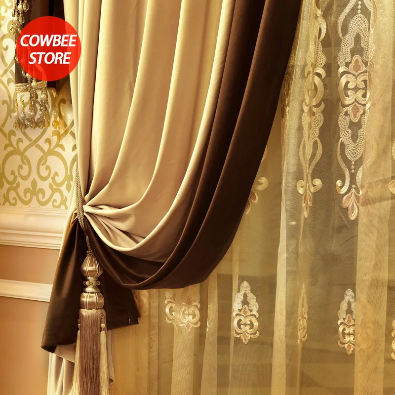 Cortinas de estilo europeo de lujo para sala de estar, comedor, dormitorio, cortina de terciopelo de alta gama, Villa, ventanas, decoración de