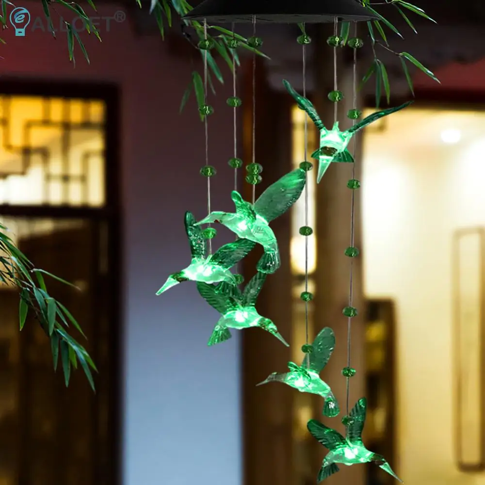 LED Solar Wind Bell Hummingbird Hanging Ornaments Outdoor Garden Wind Chime 4