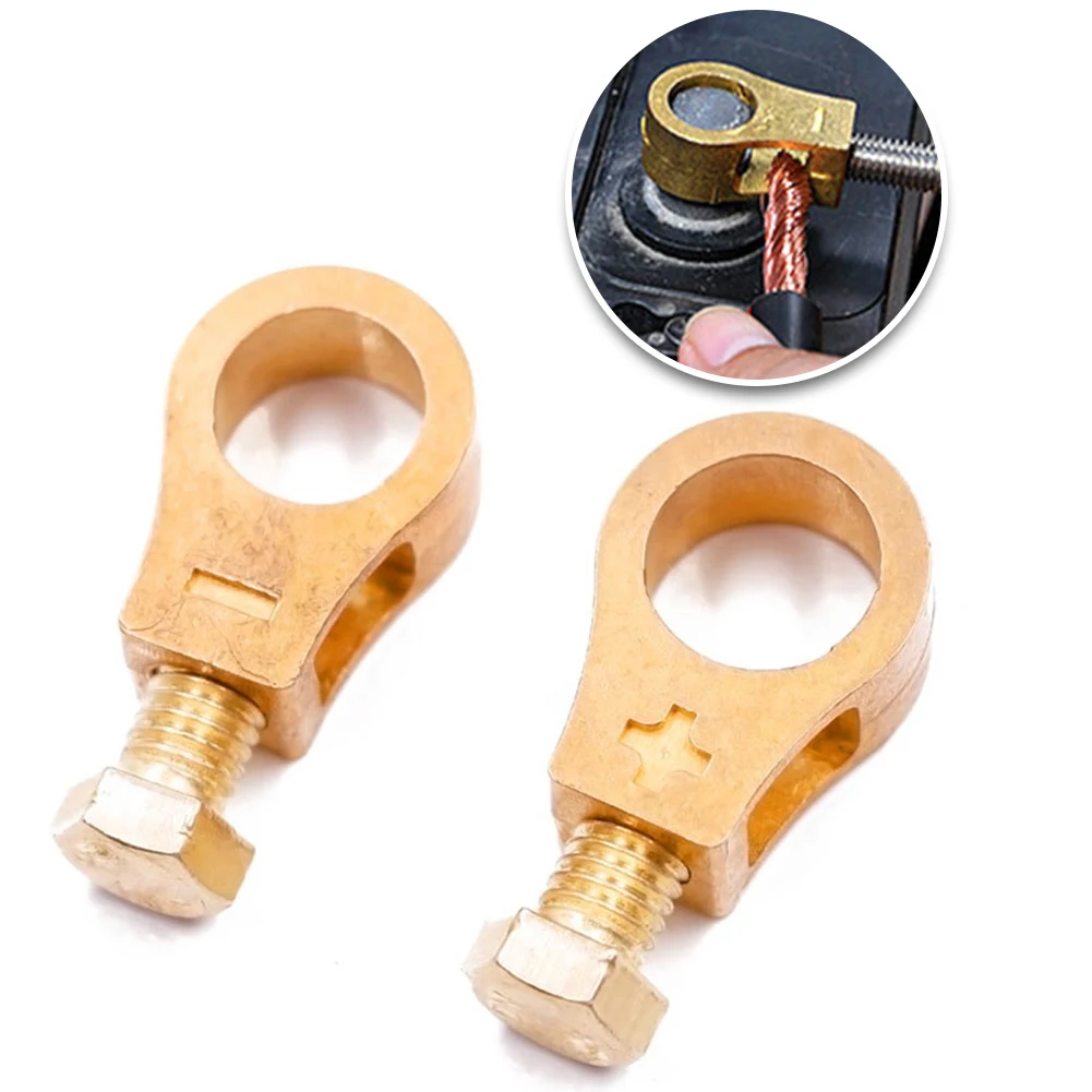 2pcs Clips Copper Car Battery Terminal Wire Cable Clamp Top Post Terminal Positive Negative For Car Charging Starting Systems