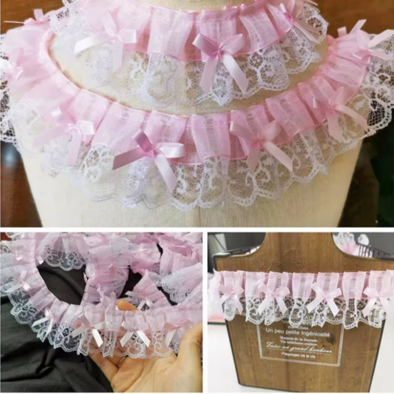 HOT Pink Embroidery 3D Flower Tulle Lace Fabric Trim Ribbon DIY Sewing Applique Collar Fringe Tassel Wedding Guipure Accessories