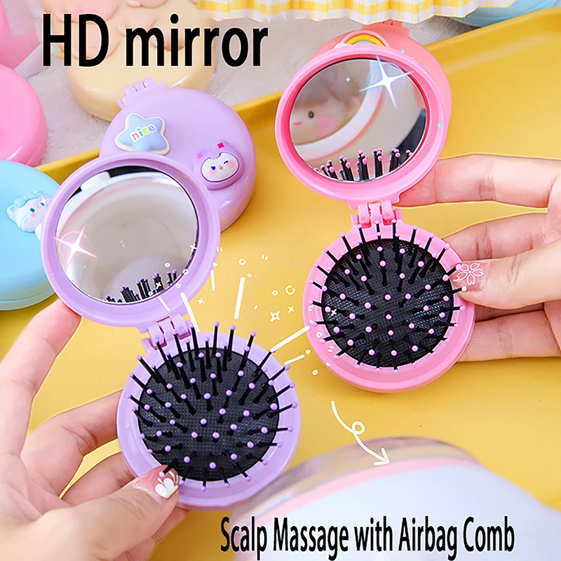 Folding Comb for Women Girl Hair Brushes with Mirrors Small Size Hair Combs Traveling Portable Massage Styling Tools Accessories