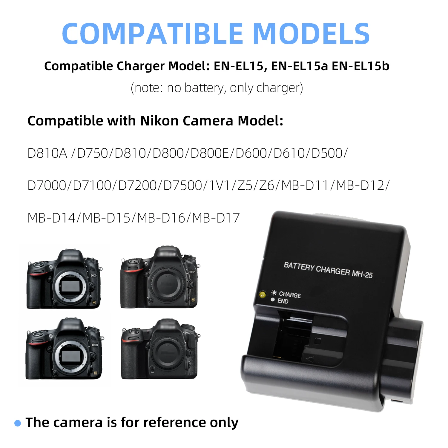 KUTOUMH-25 Charger for Nikon EN-EL15 EN-EL15a EN-EL15b Battery for Nikon D500 D600 D610 D750 D780 D800 D800E Coolpix Z5 Z6 Z6 V1