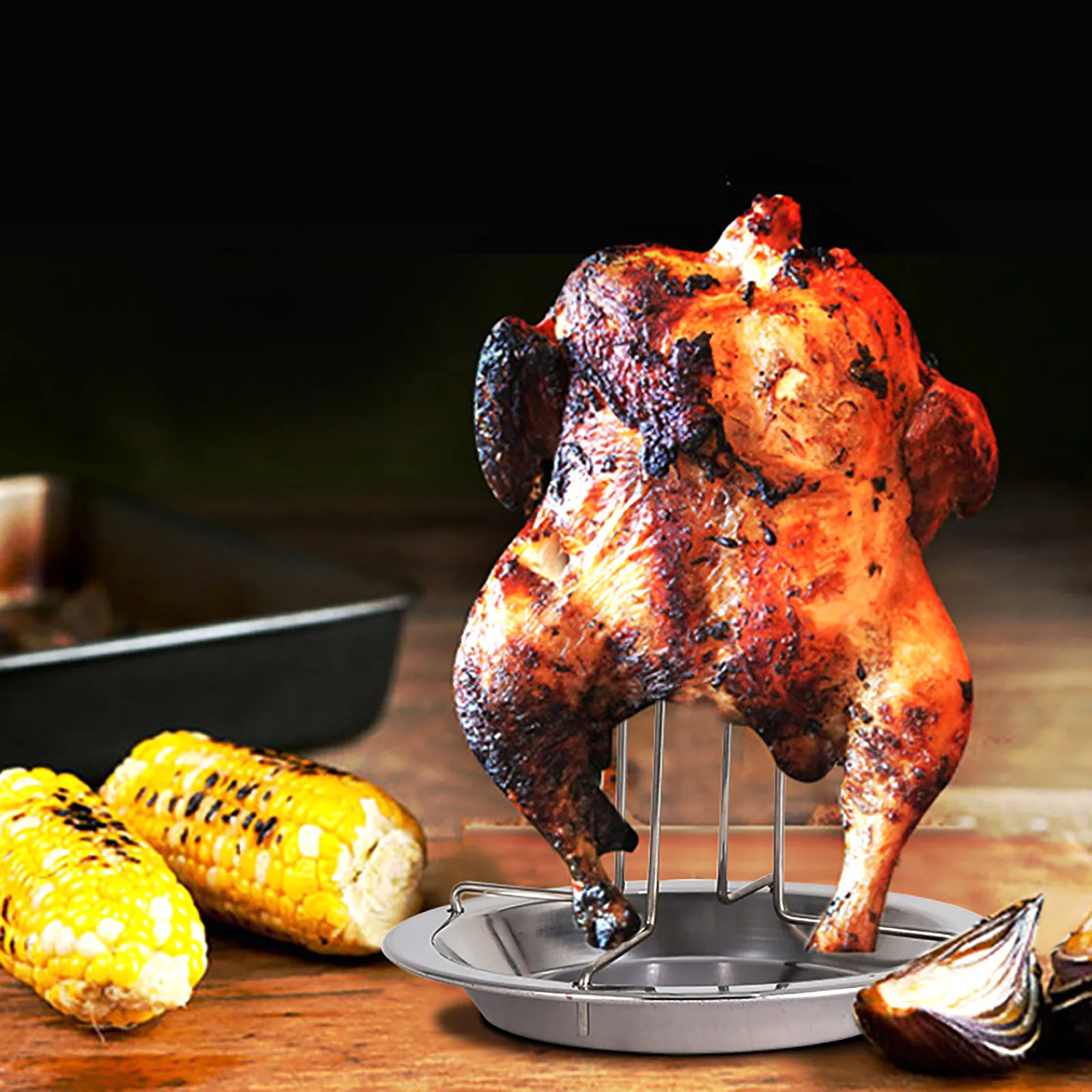 Chicken Roaster Rack Bowl Carbon Steel Beer Can Chicken Turkey Roaster BBQ Grill Holder Tray Camping Bakeware barbecue grill barbecue tools baking rack