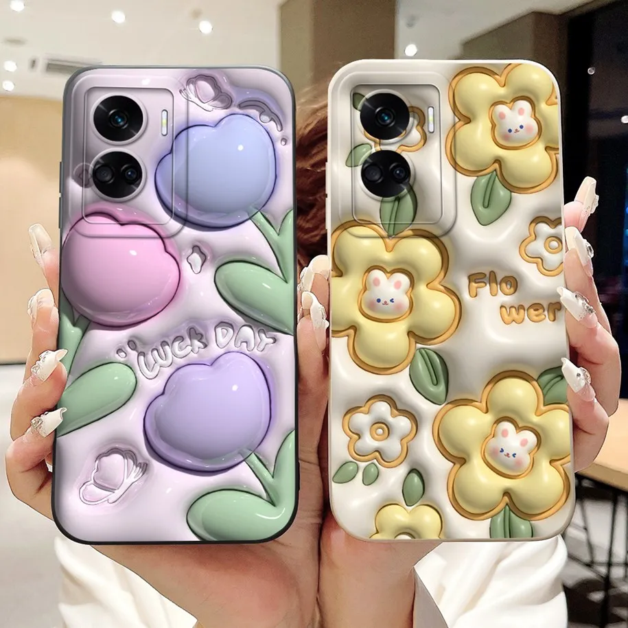 Shockproof Soft Liquid Silicone Phone Case with Popular Flower Design