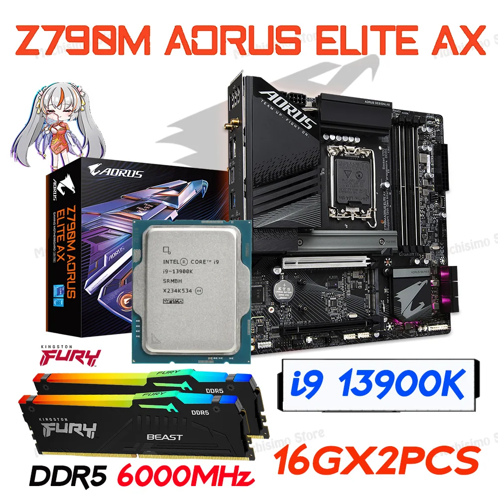 

Gigabyte Z790M AORUS ELITE AX LGA1700 Motherboard Combo i9 13900K CPU Kingston DDR5 Memory 32GB RAM Intel Z790 Mainboard Suit