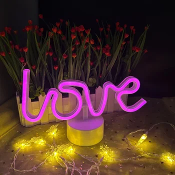 Love LED Neon Sign with Base – Pink Desk Decor