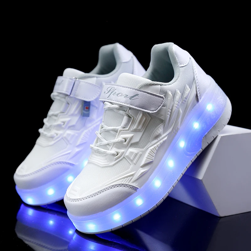 

Children Two Wheels Luminous Glowing Sneakers Red Pink Blue Led Light Roller Skate Shoes Kids Led Shoes Boys Girls USB Charging