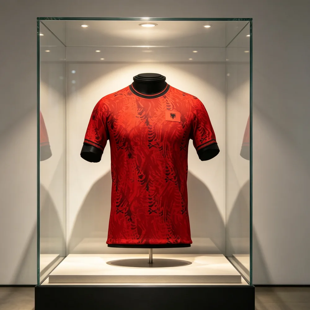 2026 Neues Fußballtrikot im albanischen Design, fanfreundlich, atmungsaktiv, leicht und dünn, heiß begehrt, schnelltrocknend, bequem, für Familie und Kinder.