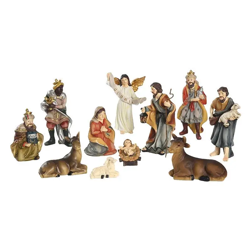 

11pcs/set Christ Birth Of Jesus Manger Ornament Nativity Scene Resin Crafts Statue Christmas Crib Figurines