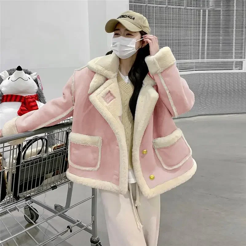 Autumn Winter Fashion New In Coats Warm Women's Jackets Fur Integrated Motorcycle Coat Thickened Lamb Wool Quilted Short Jacket 2023 winter maternity coats plus size thick warm pregnant woman lamb wool jackets fashion button fly hooded pregnancy outwear