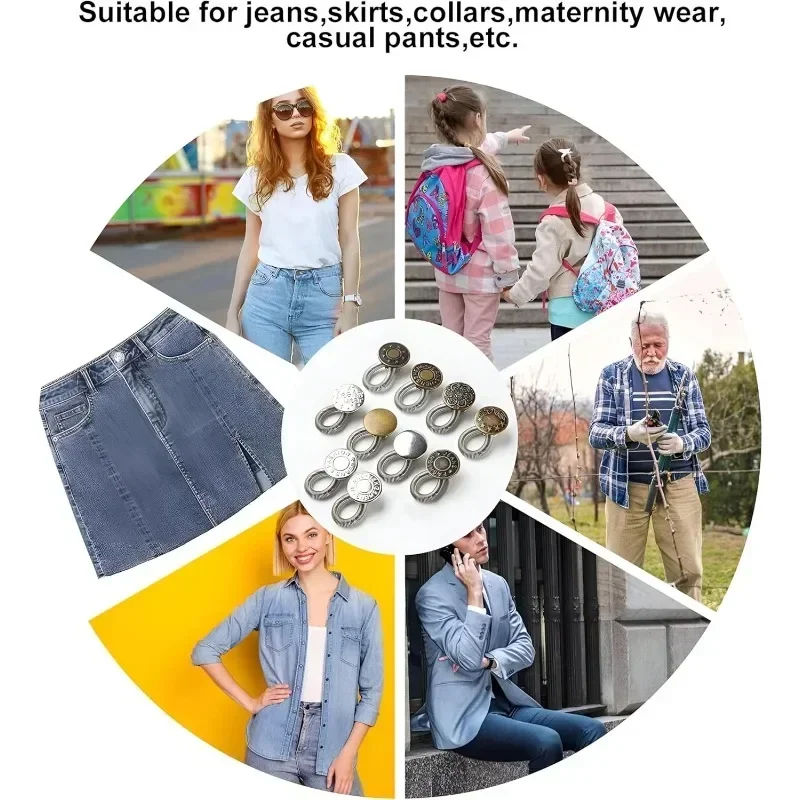 Metal Button Extender Pants Jeans Free Sewing Adjustable Retractable Waist Extenders Button Waistband Expander for DIY Sewing 5
