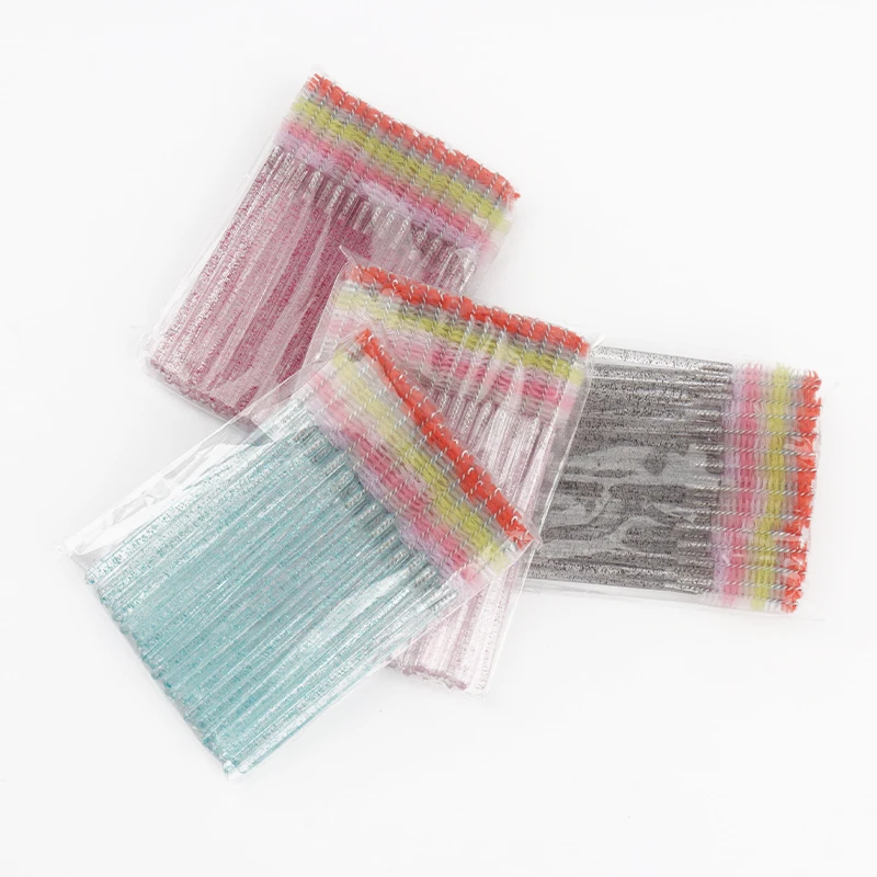 50pcs 레인보우 컬러 속눈썹 브러쉬 눈썹 빗 래쉬 메이크업 브러쉬 Spoolie Microbrush 속눈썹 연장 용품 화장품 도구