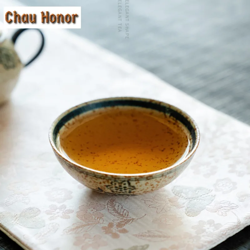 100ml Blue And White Flint Red Tea Cup Hand-painted Embroidered Ball Flower Cup Personal Host Master Cup  Puer Tea Bowl Teaset