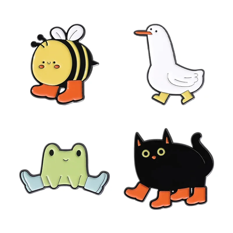 

Cartoon Cute Wearing Shoes Goose Cat Enamel Pins Funny Bee Frog AnimalBadges Coat Lapel Brooches Jewelry Gifts for Kids Friends