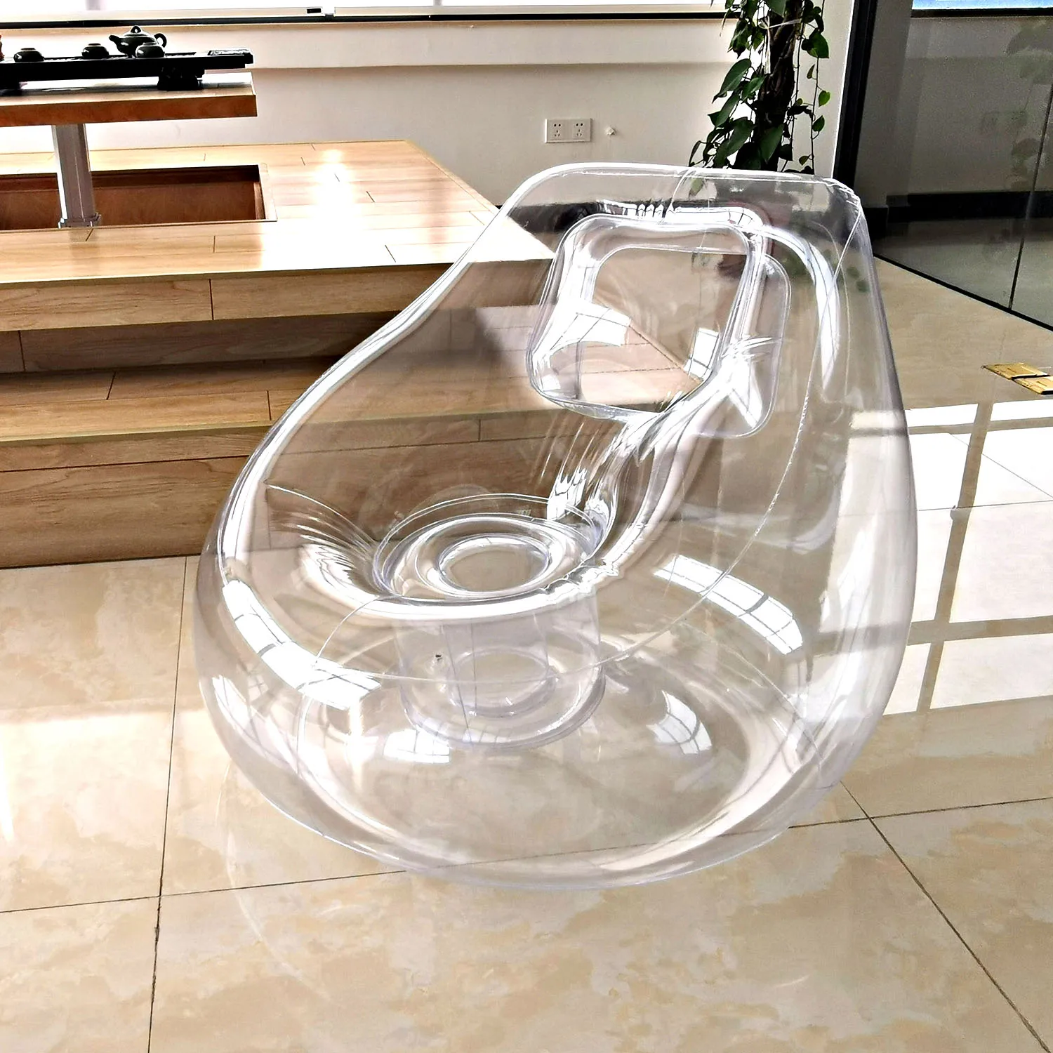 Transparent Inflatable Air Sofa Chair, Clear PVC Foldable Inflatable Single Sofa for Camping Traveling