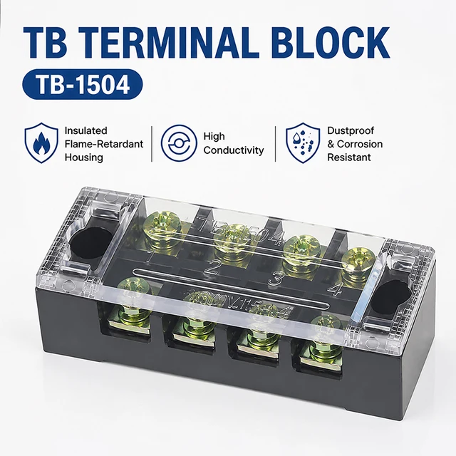 1PCS -TB1504 Dual Row Thick Copper Screw Terminal Block Flame Retardant Grounding Strip Wire Connector Durable 600V 15A 1