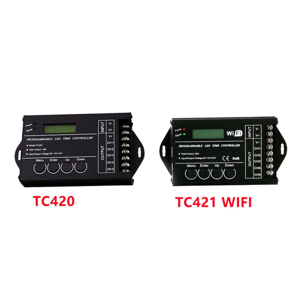 Tempo programável LED Controller, ânodo comum, WiFi, DC12V, 24V, saída de 5 canais, 20A, TC420, TC421, RGB